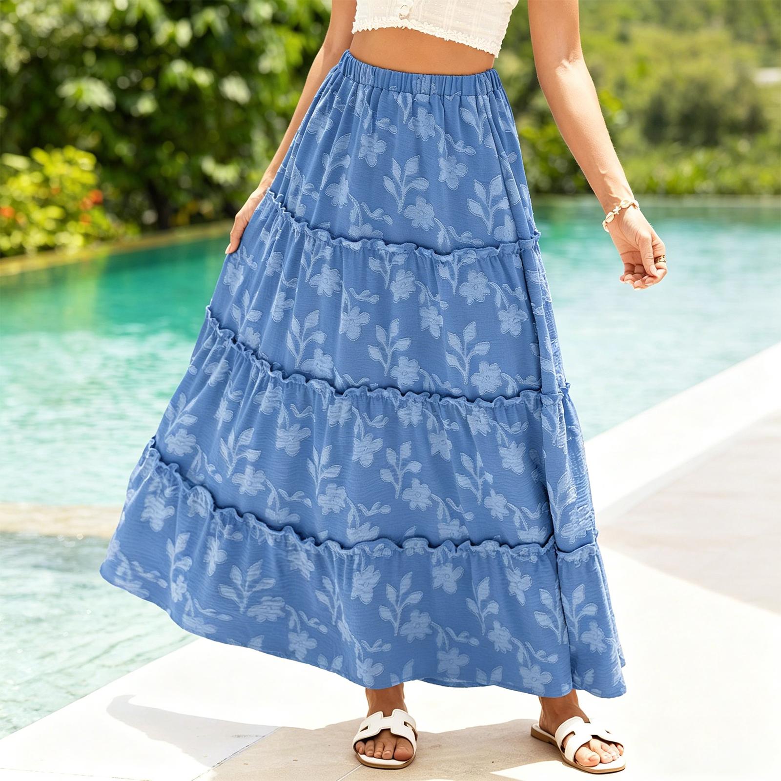 

Women s Summer Fashion Elastic Waist Sweet Half Skirt Bohemian A-line High Waist Cake Skirt XL синій
