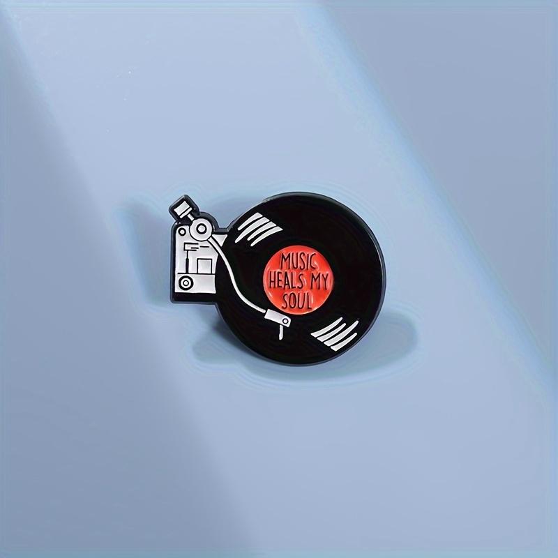 1pc, Music-Themed Enamel Pin, Record Design with "Music Heals My Soul" Quote, Cartoon Metal Badge, Simple Style Decorative Brooch
