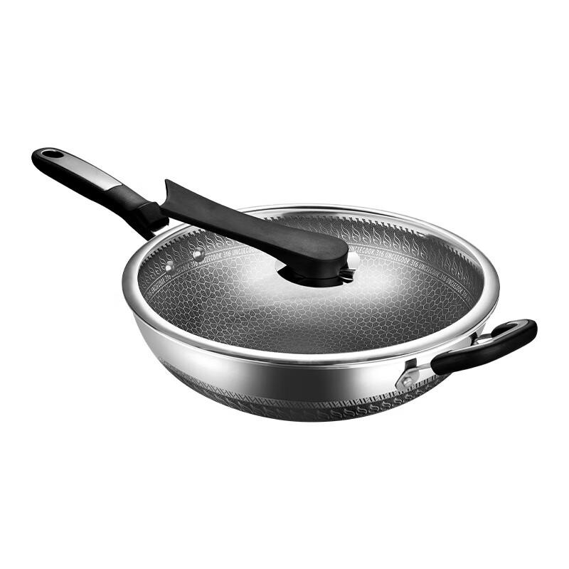 Hanle 316 Stainless Steel Non-stick Honeycomb Wok with Lid, 34CM