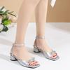 Fashion Ladies Shoes 2025 Ankle-wrap Women's Sandals Elegant Dress Sandals Women Square Toe Bow Tie Buckle Strap Med Heel Shoes Female
