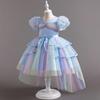 New-style Children's Puff-skirted Ball Gown: Rainbow Tulle Train, Tiered Skirt, Girls' Performance Princess Dress