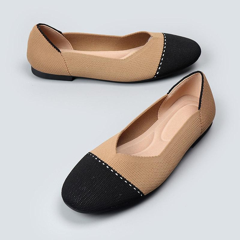 Mode 2024 Damen Rundzehen Einzelne Schuhe Weben Flach Atmungsaktiv Frühling Herbst Bequem Weiche Sohle Frühling Sommer Strickschuhe