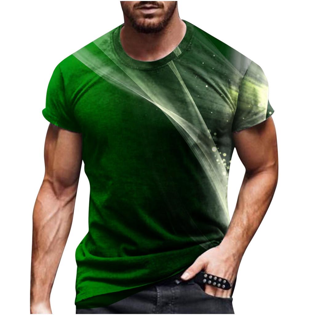 Summer Round Neck 3D Line Print Top Fashionable Casual Short Sleeved Men's T-shirts