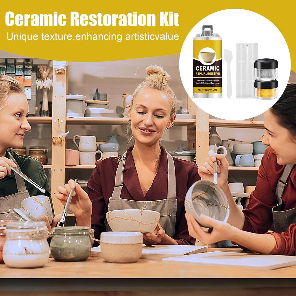 1 Set Keramik Reparaturset Klebstoff Keramik Gold Reparaturset Für Badewanne Waschtischplatte Kunsthandwerk Figuren Skulpturen Küchenspüle