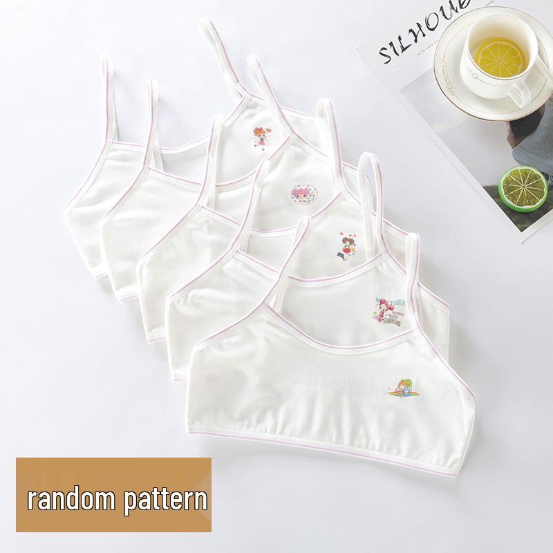 Girls' Pure Cotton Camisole Bra - Anti-Protrusion, Thin, Heart Design