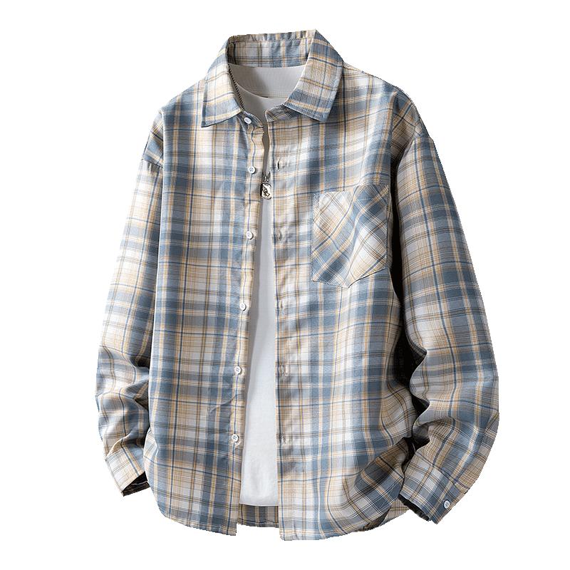 2025 American Retro Simple Plaid Long-sleeved Men's Summer New Loose Casual Couple Shirt Jacket