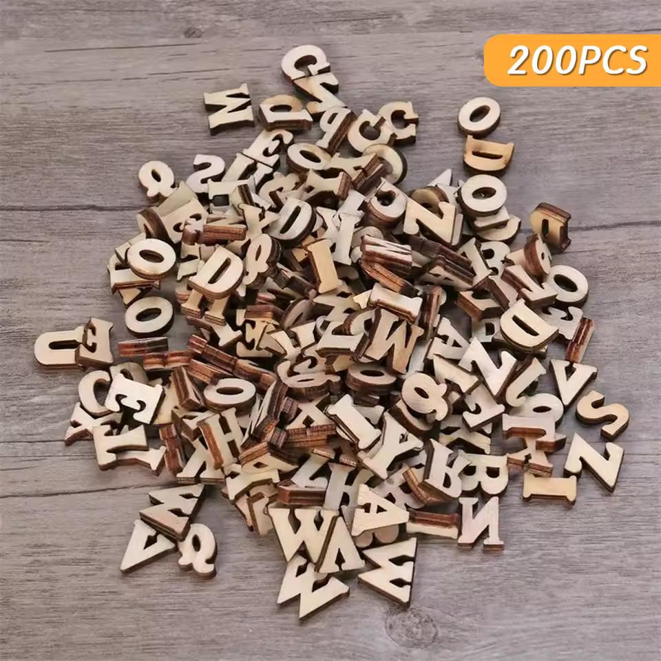 100/200PCS 15mm Wood Alphabet, Mini A-Z Alphabet Wood Chip Unfinished Wood Chip Shape For DIY Craft Letter Scrapbooking