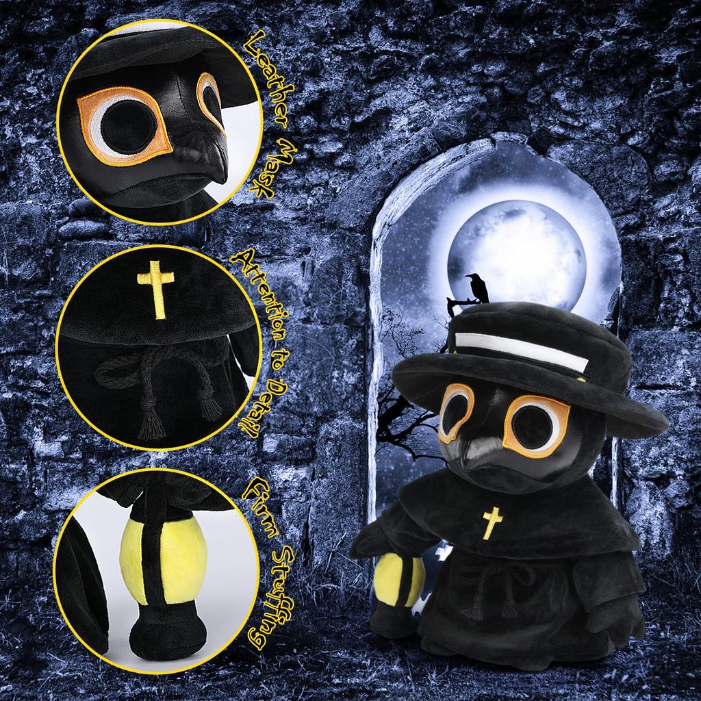 Plague Doctor Plush Toys Doll Cute Specter Stuffed Pillow Doll Soft Fluffy Halloween Hugging Cushion Decor Kids Festival Gifts