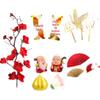 Longevity God Grandma Birthday Cake Topper with Plum Blossom Fan
