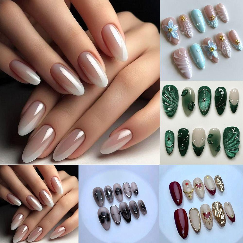 24pcs Flower Starburst False Nails French Nail Tips Manicure Press On Nails  DIY