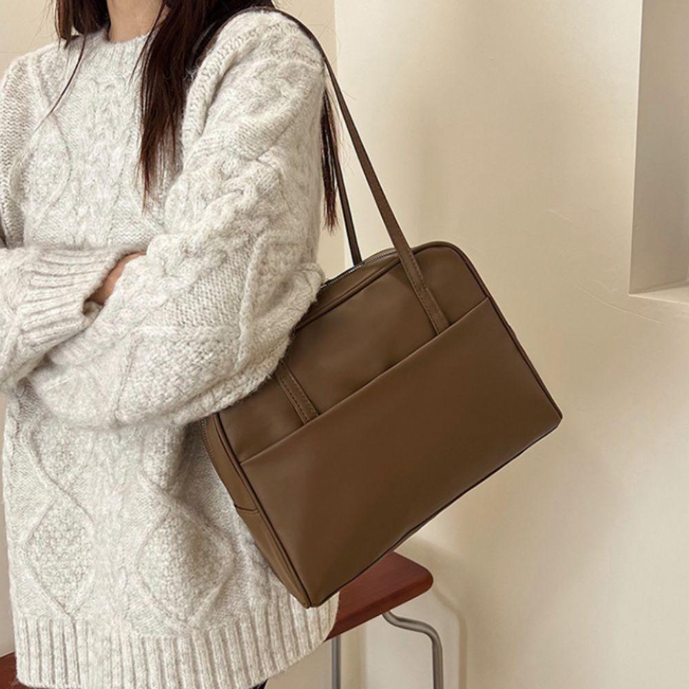 Korean Style Pu Leather Tote Bag Large Capacity Women's Handbag Vintage Boston Shoulder Bag  Lady