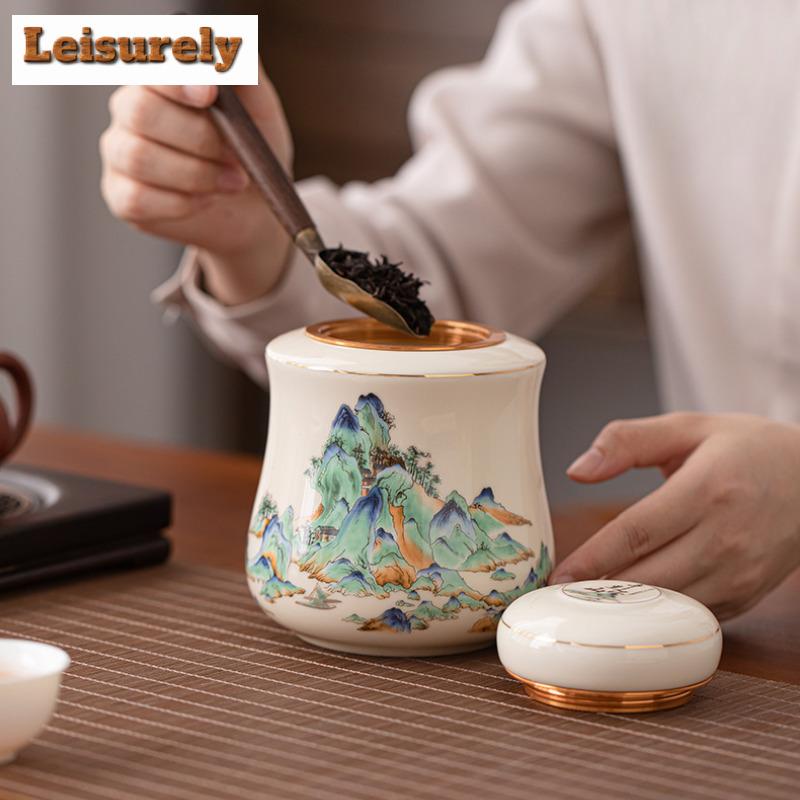 750ml Chinesische Landschaftsmuster Tee-Dosen-Organizer Feuchtigkeitsdicht Ästhetischer Vorratsbehälter Tee-Dose Teegeschirr Dekoration