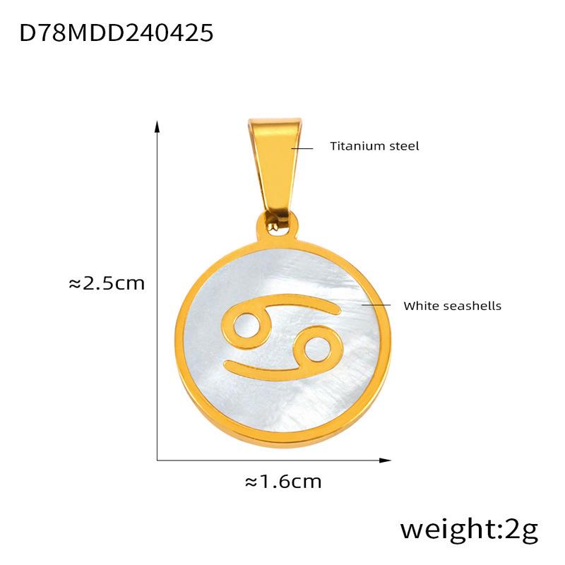 18K Gold Titanium Steel Constellation Pendant - Round, Versatile, Simple Design with Shell Accents, European and American Style Jewelry.