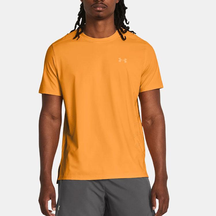 Under Armour Launch Elite Solid Logo Running Casual Sports Crew Neck Short Sleeve T-Shirt Men Tops Orange 1382648-803