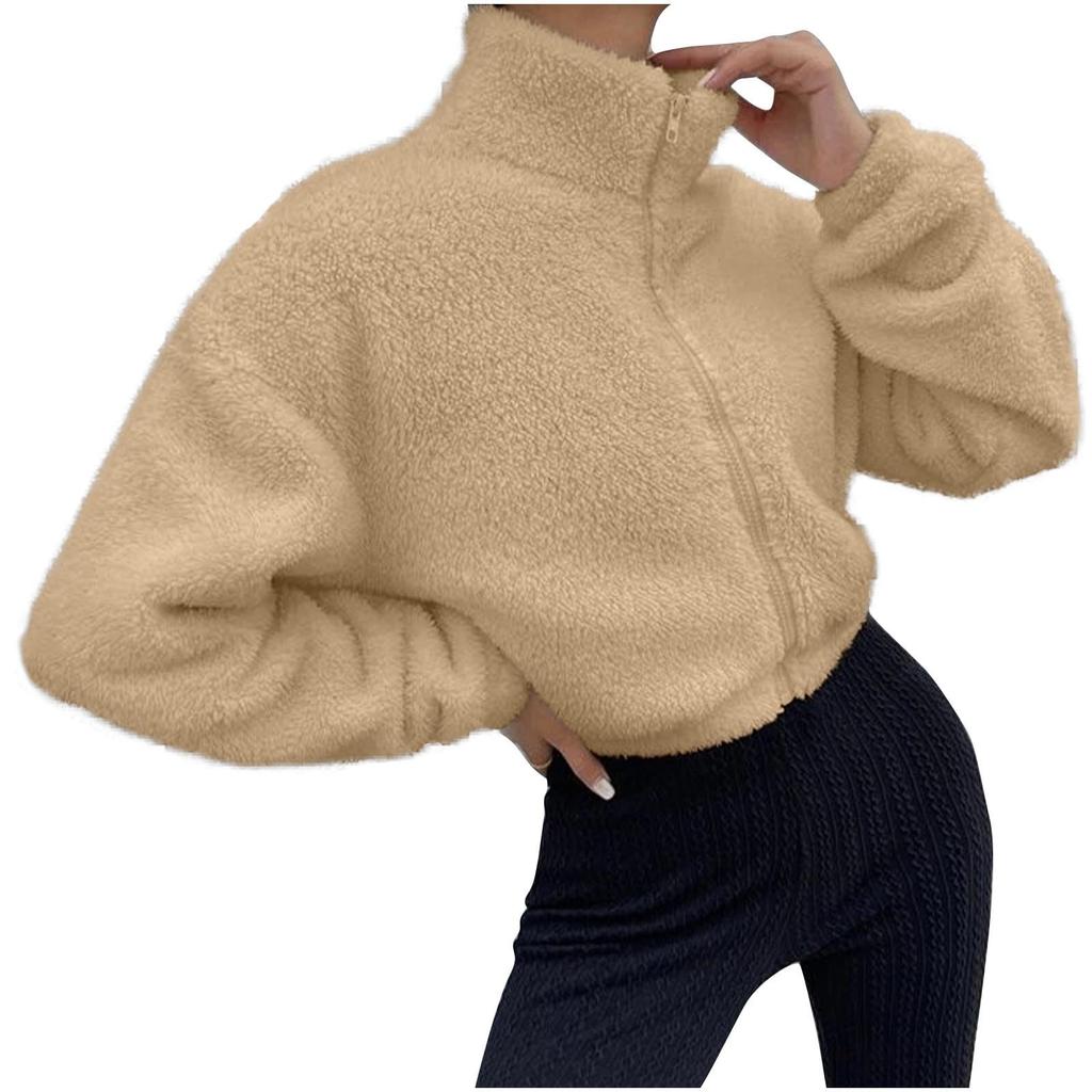 Women's Casual Short-Length Zipper Fleece-Lined Long-Sleeve Jacket