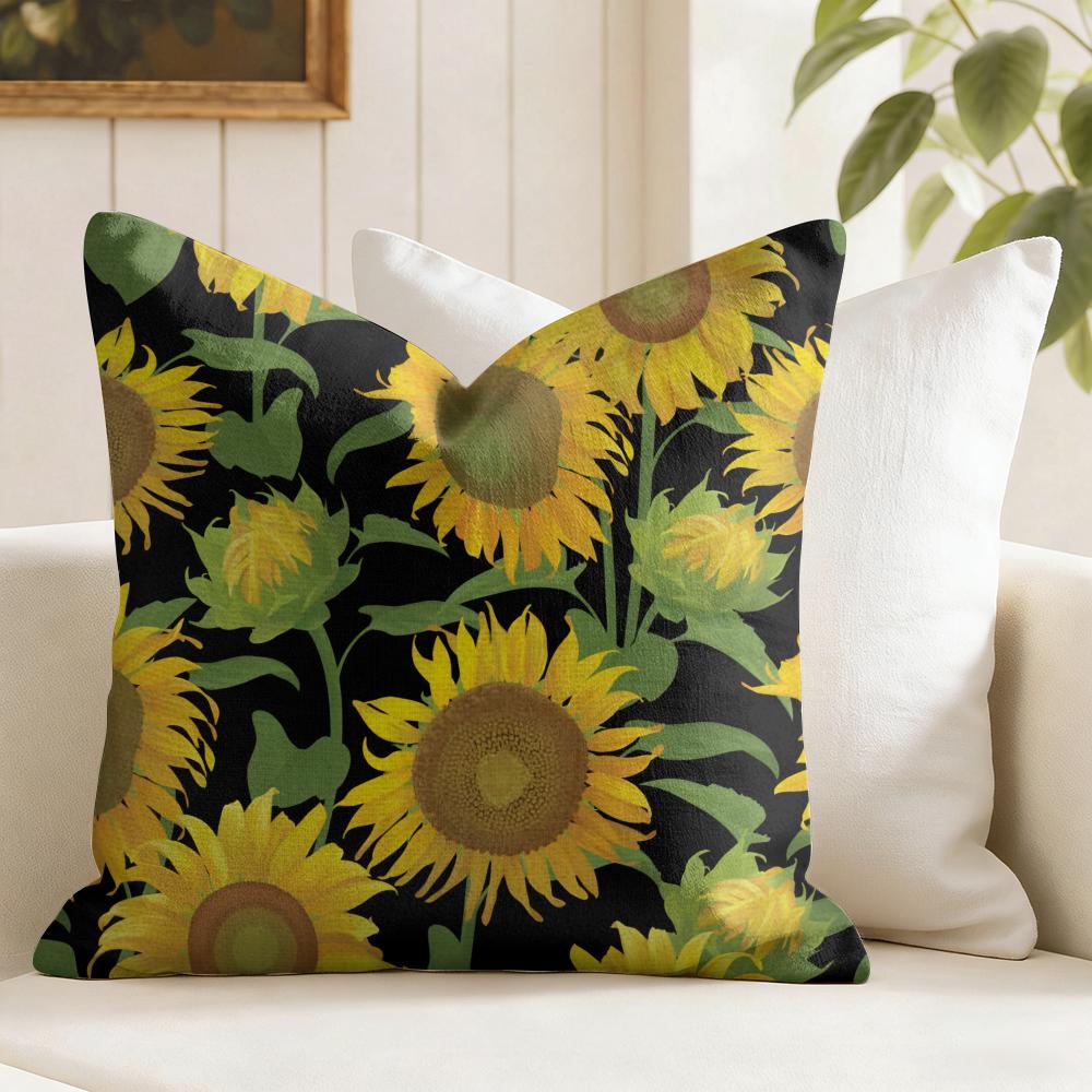 Sunflower Pattern Cushion Cover Natural Linen Pillow Cover DoubleSided Print Cushion Cover for Sofa Home Decor