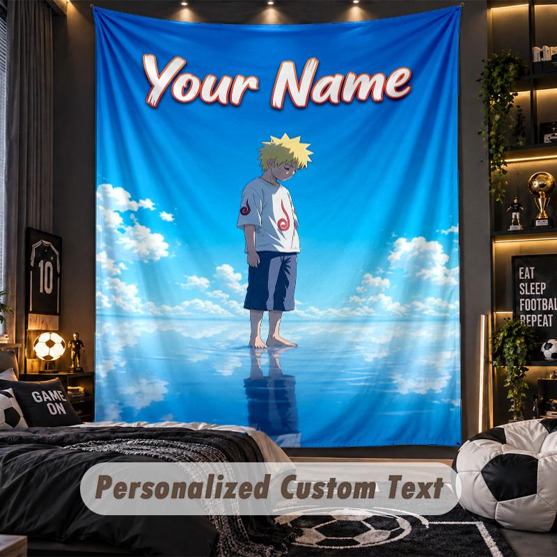 Personalized Wall Tapestry,Naruto Custom Printed Name, Fabric Wall Art For Indoor Room Backdrop