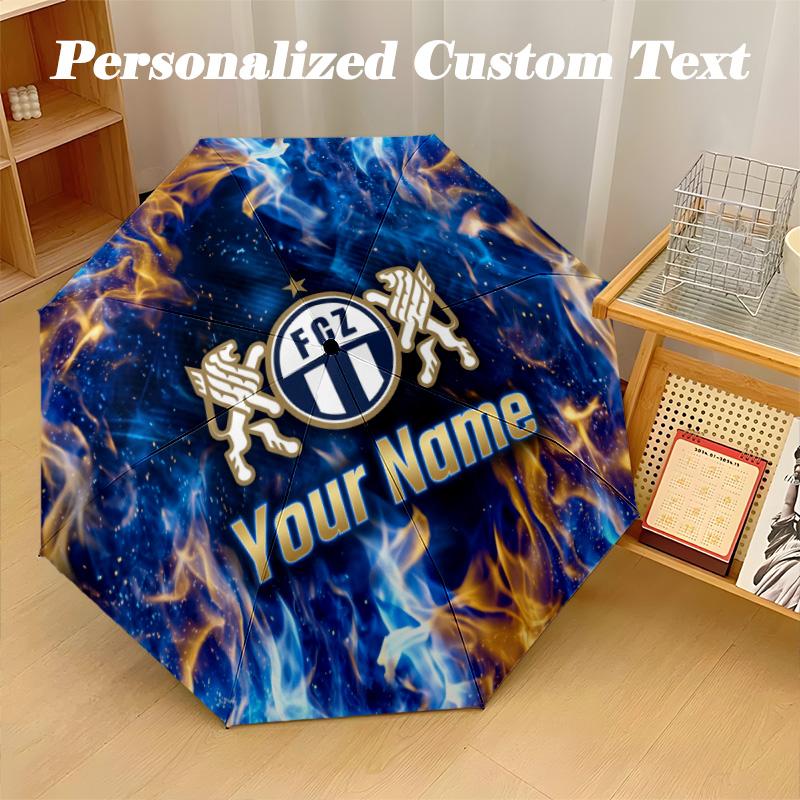8 Rib Auto Folding Umbrella FC Zürich Print Custom Name Text Portable Rain Gear