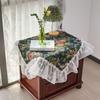 Tablecloth Jacquard Green Rose Oil Painting Plant Outdoor Tablecloth Lace Ruffle Coffee Machine Cover