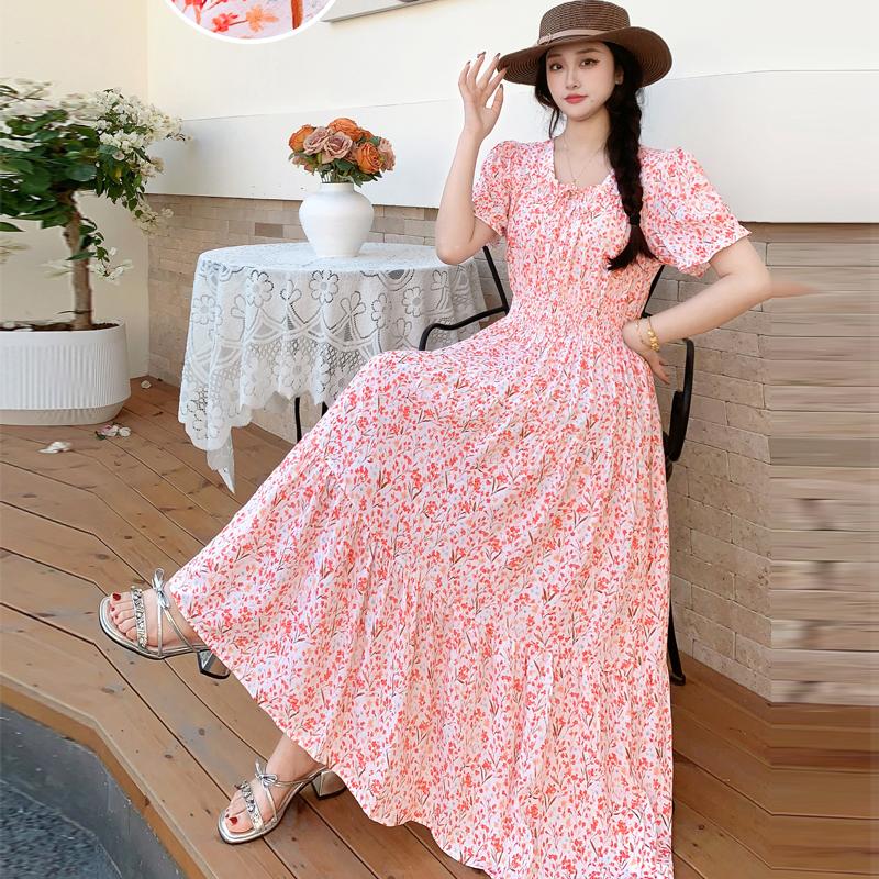 

Summer Cotton Silk Floral Print Maxi Dress Bohemian Beachwear High Waist Young Women s Large Skirt Swing Dress One Size