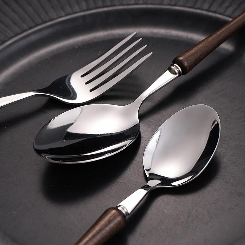 Wood Handle Tableware Set Korean Stainless Steel Cutlery Set Fork Knife Spoon Set High Quality Dinner Set Luxury Tableware Set