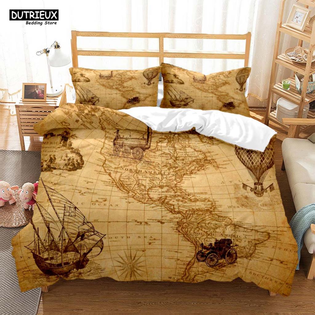 Comforter Vintage Style Navigation Mapprinted Bedding Soft And Comfortable Customizable Comforter Bedding Sets