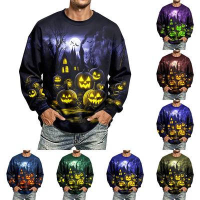 Men's Casual Long Sleeve Sweatshirt with Halloween Print Neck for Everyday Wear and Parties