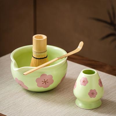 BespritGift Matcha Set 1-2pc Japanese Matcha Tea Set Floral Chawan with Spout Matcha Whisk Bamboo Brush  Ceramic Tea Gift Set