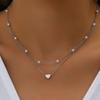 Double-Layer Heart Pendant Pearl Choker Necklace for Women