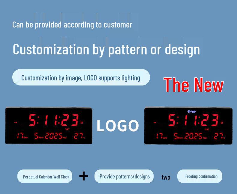 Large Wall-Mounted Digital LED English Calendar Clock with Temperature Display