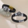 Dreamtimes Retro Stainless Steel Lion Head Steel Woven Leather Rope Bracelet for Women Men Hip-Hop Trendy Jewelry