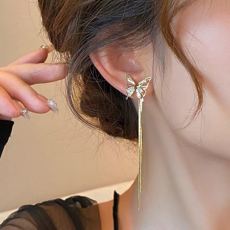 2024 Hot Style Long Tassel Butterfly Stud Earrings for Women - High-End Light Luxury