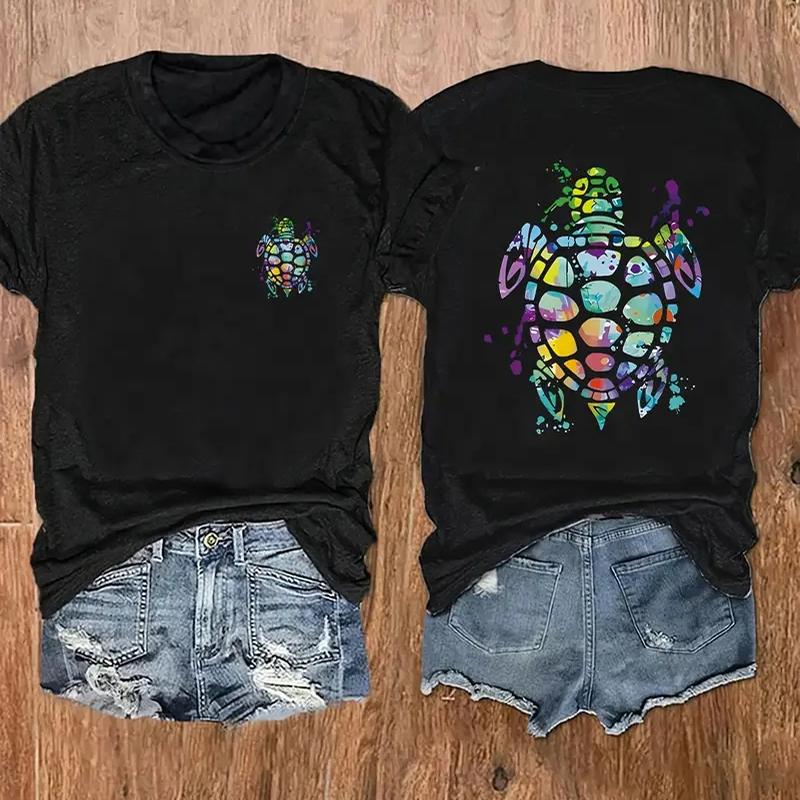Women Summer T Shirt Retro Fashion Short Sleeve Tees Casual Dolphin Printed  Tops