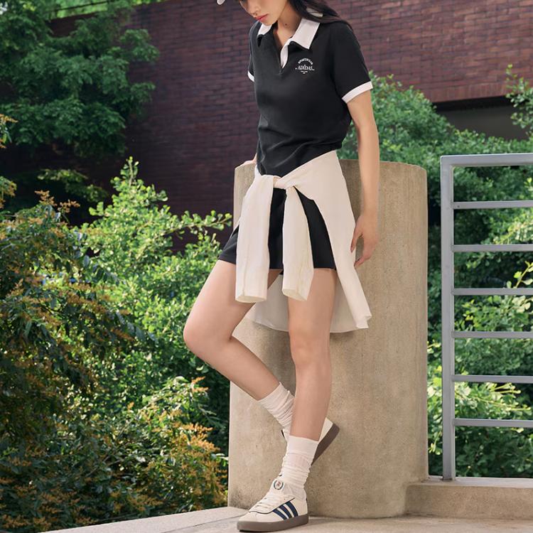 Adidas Verbiage Colorblock Print Collar Short Sleeve Dress Women Dress Black JD1154