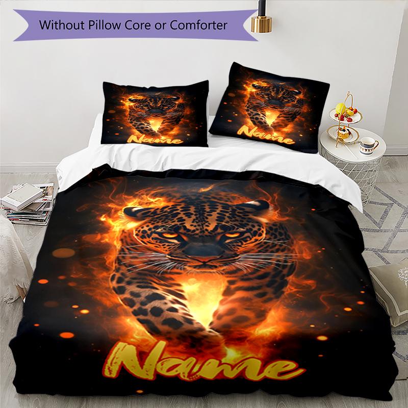 3pcs Custom Name Leopard Bedding Set Duvet Cover Closure Includes 1 Duvet Cover & 2 Pillowcases, Soft and Comfortable for All Seasons.