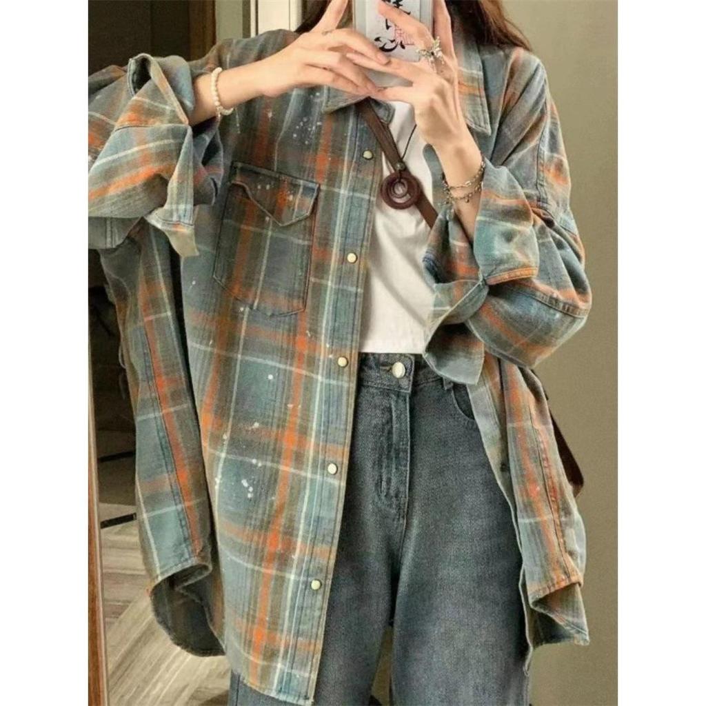 2025 Trendige Damen-Plaid-Hemdjacke im Oversize-Schnitt - Frühherbst Amerikanischer Stil Nischendesign