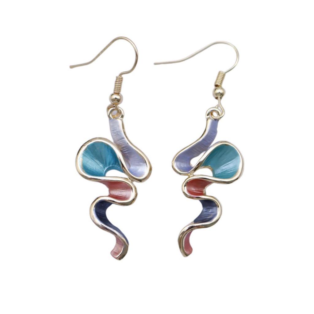 Hot Selling Irregular Wave Enamel Color Earrings Metal Line Texture Design Flow Curve Versatile Earrings