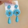 Silver Needle Holiday Style Smudge Resin 3D Flower Water Drop Stud Earrings High-end Personality Niche Women Earrings