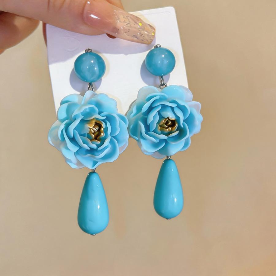 Silver Needle Holiday Style Smudge Resin 3D Flower Water Drop Stud Earrings High-end Personality Niche Women Earrings