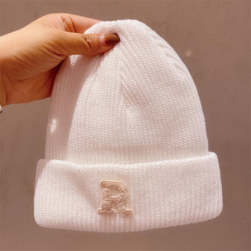 New autumn and winter R knitted wool hat casual versatile men's and women's thermal hats niche street trendy brand