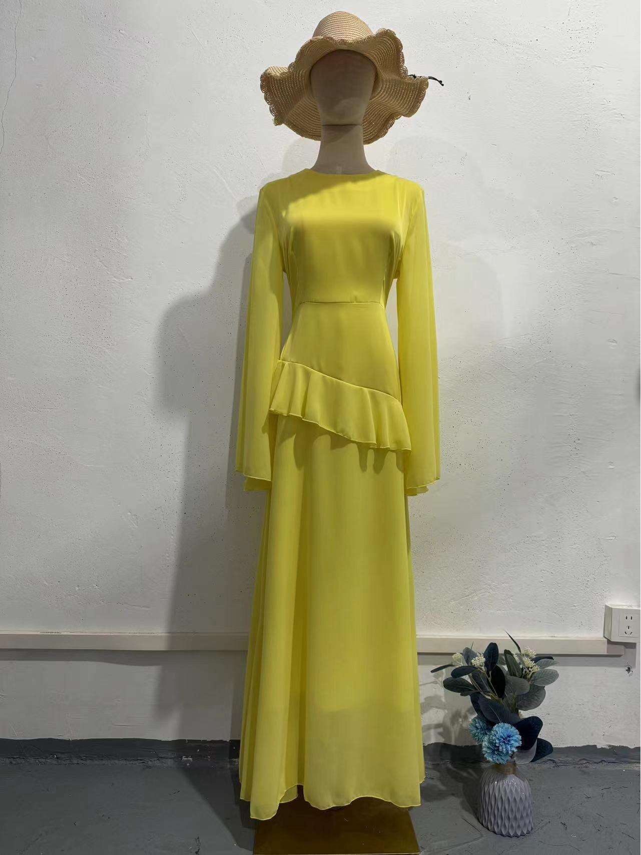 

Платье в осеннем придворном стиле 2024 года с рукавами-колокольчиками и оборками Small жёлтый