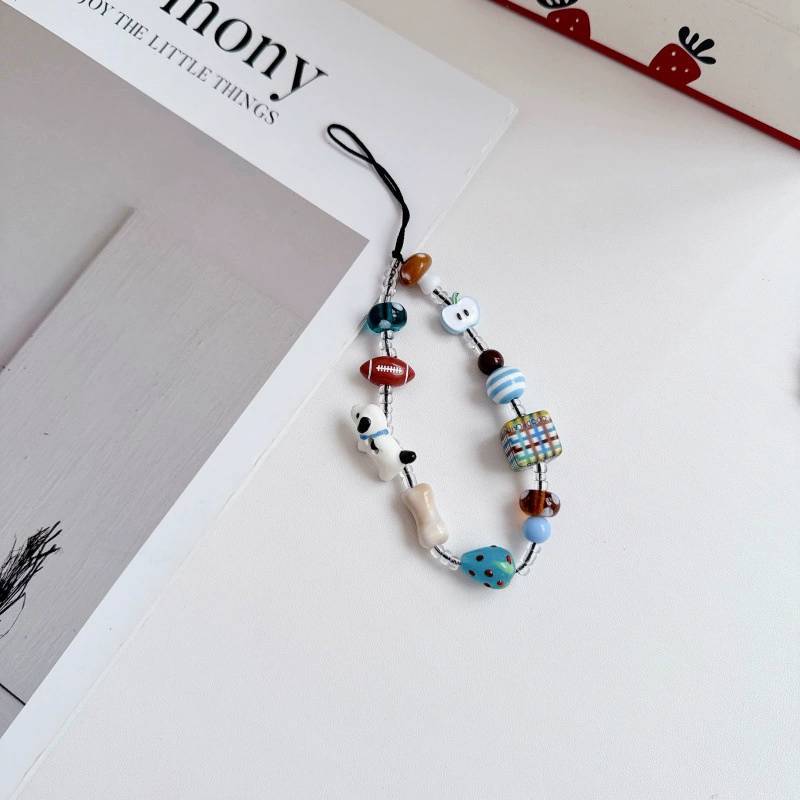 Ceramic Dog Beaded Phone Lanyard With Pvc Cord For Men And Women