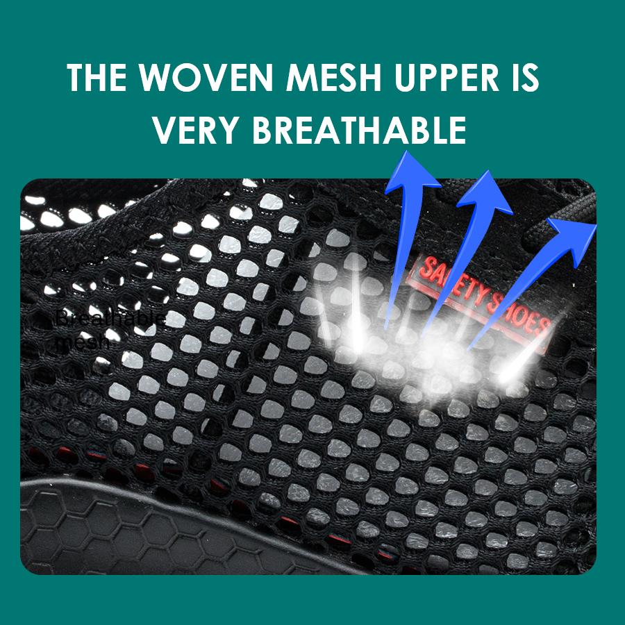 Men's Summer Steel Toe Safety Shoes Anti-Crush And Piercing Breathable Lightweight Outdoor Pure Black Work Shoes