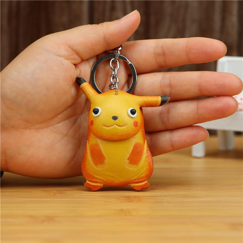 First Layer Cowhide Creative Pikachu Pendant Bag Pendant Accessories Car Keychain Cartoon Animal Children'S Gifts