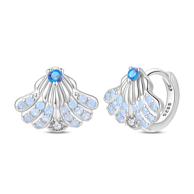 925 Silber Blauer Zirkon Traumfänger Feder Stern Mond Niedliche Kralle Creolen Für Damen Feiner Geburtstagsschmuck Geschenke