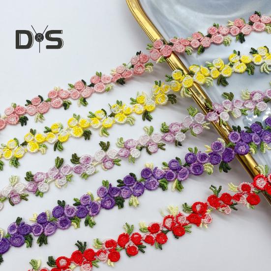 15 Yards Blommig Spetskantband Polyester Broderad Spetsapplikationsremsa Blommig Spetsband Sytyg för DIY-hantverk Bröllopsdekorationer