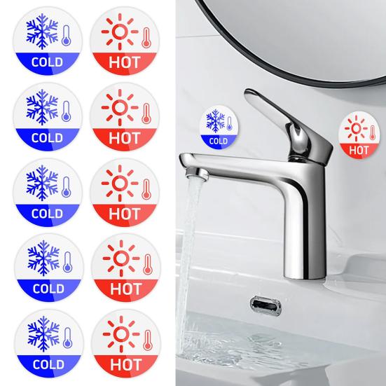 6Pcs/Set Hot Cold Sign Sticker Waterproof PVC Self-adhesive House Kindergarten Office Water Temperature Indication Sticker Round Warning Label