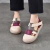 Johnature Genuine Leather Mixed Colors Hollow-out Sandals Casual Round Toe Thick Soled Women's Shoes