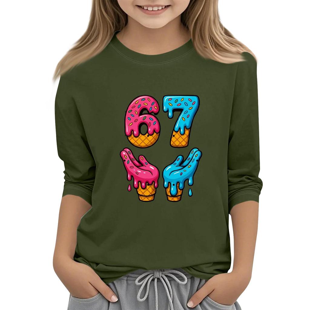 Moda dziecięca Koszulka z rękawem trzy czwarte z okrągłym dekoltem z nadrukiem Casualowa