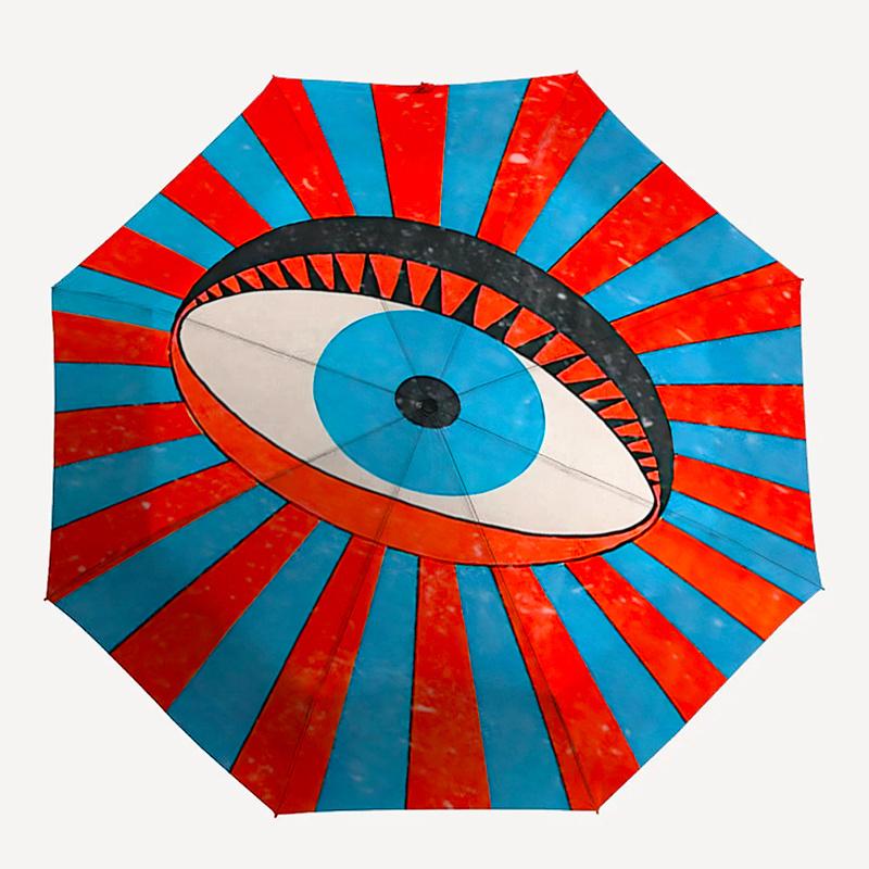 

Eye-catching Sunburst Pattern Automatic Folding Umbrella - Portable 3-Fold Design with Iron Frame, Perfect for Outdoor Use, Festive Gifts, T
